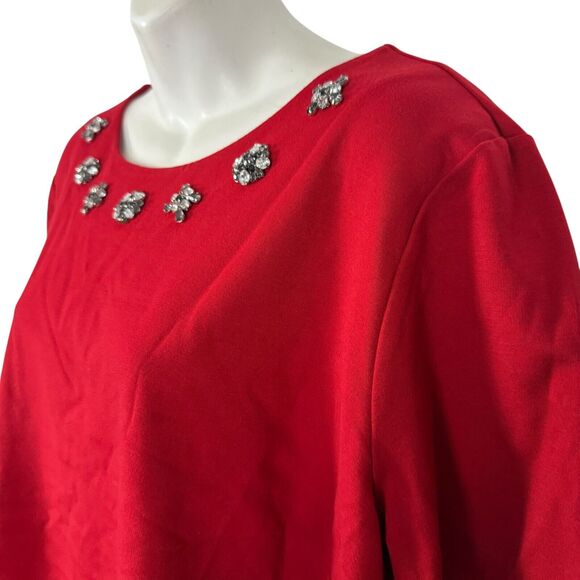 Talbots Womens Petite Red Ponte Knit Rhinestone Stretch Short Sleeve Top 3XP - Picture 8 of 14